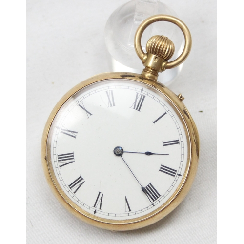 1324 - A late 19th century American Waltham 18ct gold (.755) open faced keyless pocketwatch, white enamel d... 