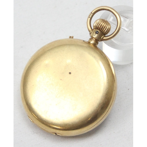 1324 - A late 19th century American Waltham 18ct gold (.755) open faced keyless pocketwatch, white enamel d... 