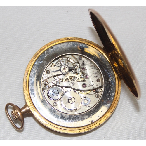 1325 - An antique 9ct gold cased pocket watch of unusual slim design, import marks for Glasgow 1919, approx... 