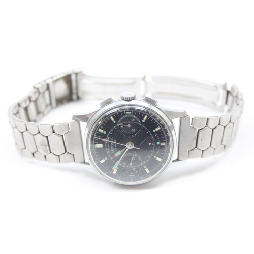 1335 - A retro Sekonda chronograph nickel and stainless steel gentleman's wristwatch, the circular black di... 