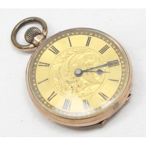 1343 - An antique 9ct gold cased open face pocket or fob watch, top wind movement, cased marked 9k and XRF ... 