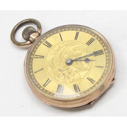 1343 - An antique 9ct gold cased open face pocket or fob watch, top wind movement, cased marked 9k and XRF ... 