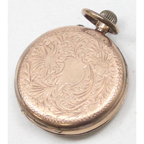 1343 - An antique 9ct gold cased open face pocket or fob watch, top wind movement, cased marked 9k and XRF ... 