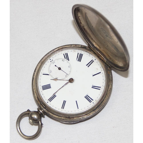 1344 - An antique silver cased full hunter pocket watch, key wind movement, case marked 