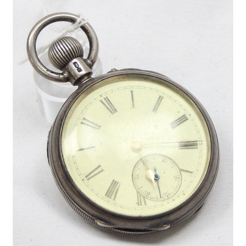 1345 - An antique silver cased open face pocket watch, top wind movement, case marked for Birmingham 1890, ... 