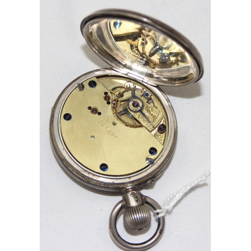 1345 - An antique silver cased open face pocket watch, top wind movement, case marked for Birmingham 1890, ... 