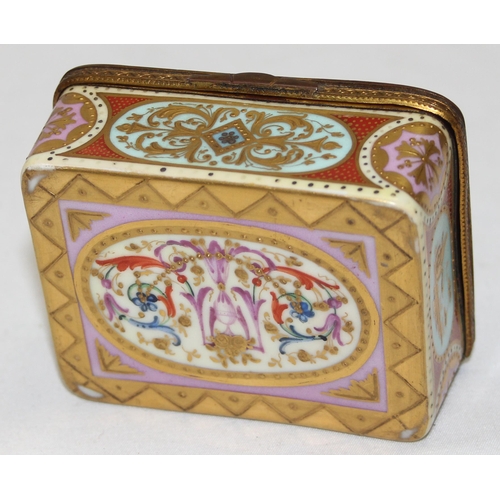 1600 - A 19th century hand painted and gilt porcelain box, possibly by Vienna, the outer lid decorated in t... 