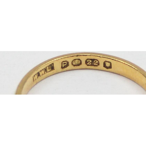 2292 - 22ct gold wedding band, London 1950, approx size J, approx 1.65g gross