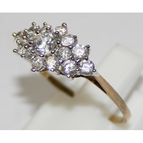 2294 - 9ct gold and white stone cluster ring, full English hallmarks, approx size Q, approx 1.68g gross