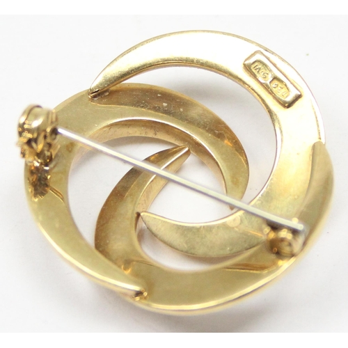 2301 - A retro Italian 18ct gold swirled brooch, marked 9 VI 750 and XRF confirmed, approx 3cm wide, approx... 