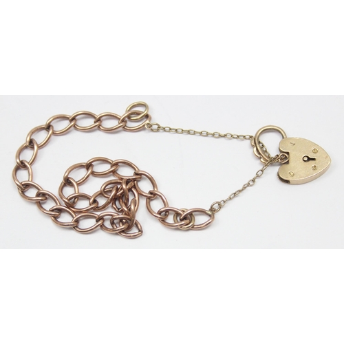 2305 - A vintage 9ct gold open link bracelet with padlock clasp, marked .375 and XRF confirmed, approx 18cm... 