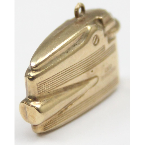 2309 - A vintage 9ct gold pendant or charm formed as a Ronson Varaflame lighter, marked and XRF confirmed, ... 