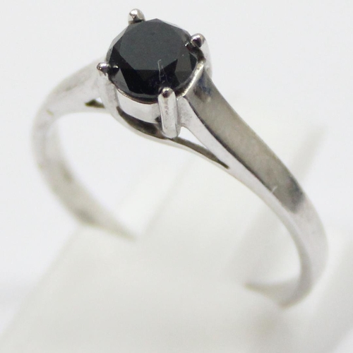 2333 - 9ct white gold ring set with black diamond, full English 9ct gold hallmarks, approx size M, approx 2... 