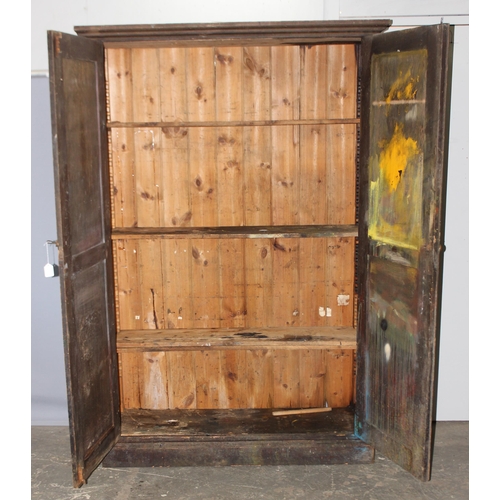 114 - A large antique stained pine hall cupboard made by The Oxford Cabinet Co of Marlborough Rd, Oxford, ... 