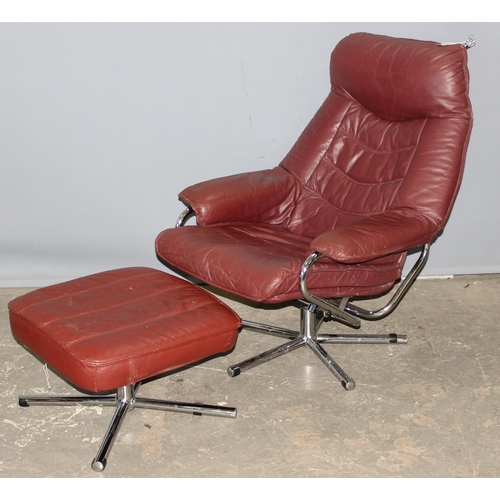 2 - A retro mid-century Skoghaug of Norway Lazyboy style lounge chair with matching footstool, the piece... 