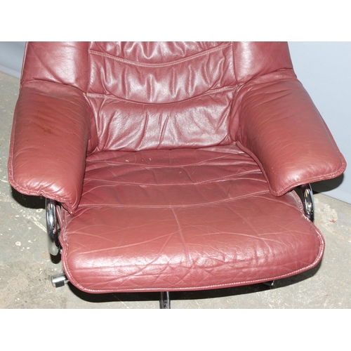 3 - A retro mid-century Skoghaug of Norway Lazyboy style lounge chair, the piece in burgundy leather wit... 