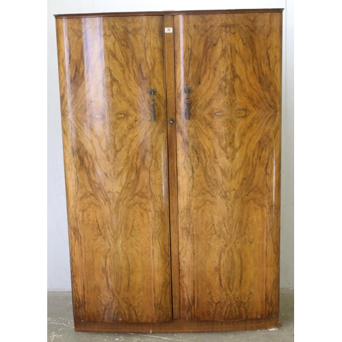 40 - A mid-century walnut veneered wardrobe with interior mirror, approx 125cm wide x 65cm deep x 184cm t... 