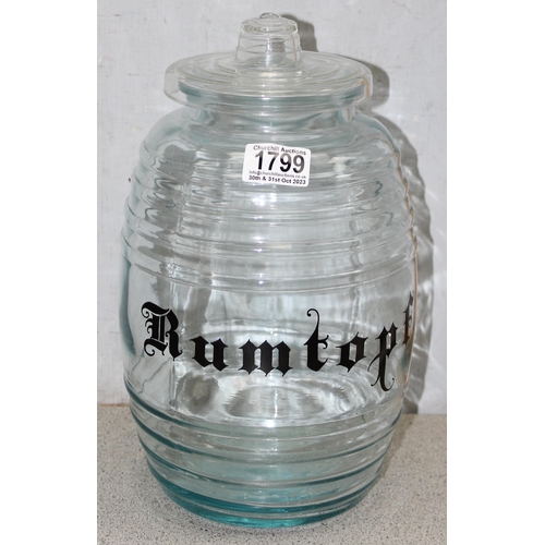 1799A - Retro glass Rumtopf lidded barrel, approx 30cm tall