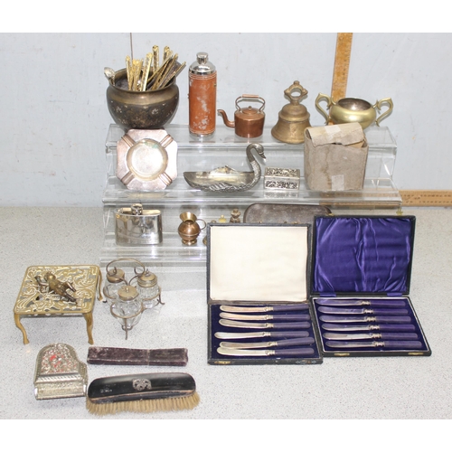 1028 - Qty of antique and later metal items to incl silver plate