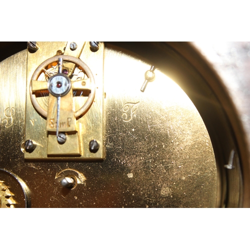 1330 - Early 20c solid oak barley twist mantel clock with good quality mechanical brass movement and origin... 