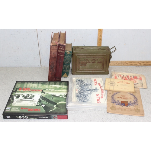 1411 - Mix of military items to incl ammo tin, war related literature etc