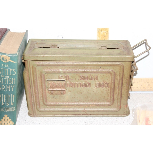 1411 - Mix of military items to incl ammo tin, war related literature etc