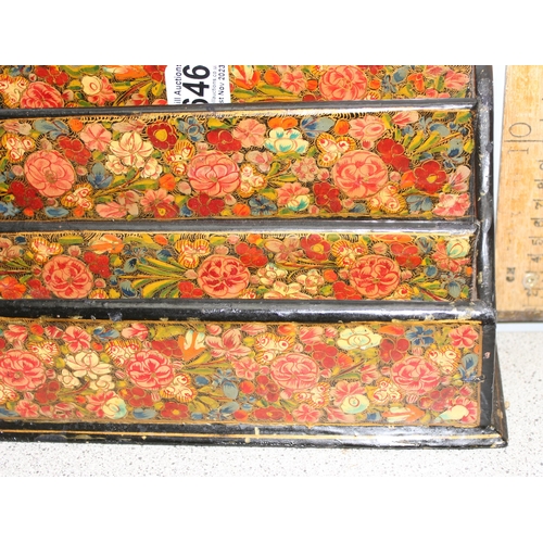 1646 - Kashmiri style items to incl letter rack (25cm x 20cm) and trinket pots