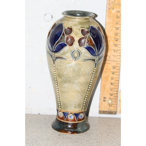 1649 - Antique Royal Doulton Lambeth Art Nouveau vase decorated with stemmed flowers, with makers marks for... 