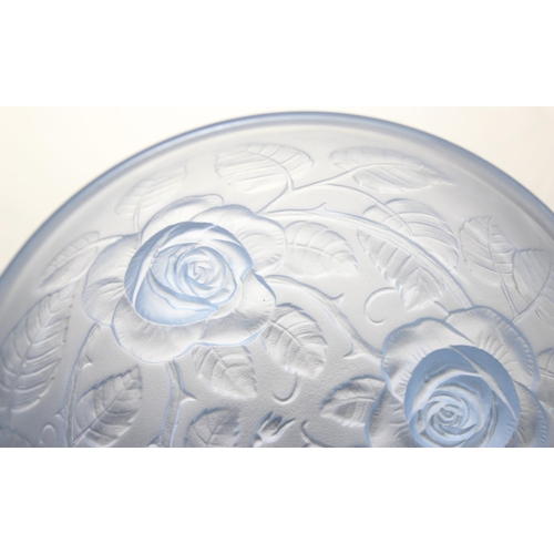 1652 - Early 20th century blue frosted glass Jobling bowl, with rose design forming the three feet, approx ... 