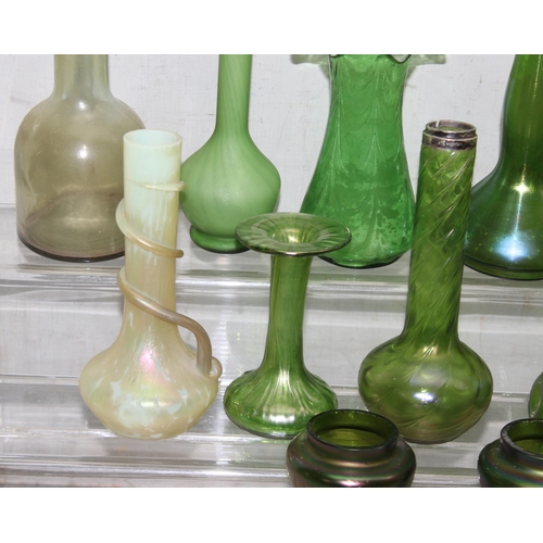 1759 - Assorted green glass items, some iridescent and some with silver rims