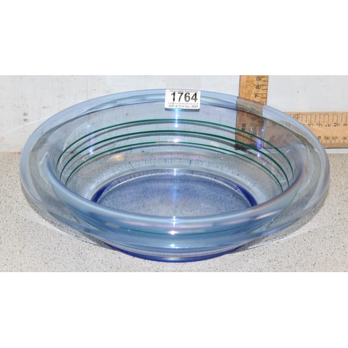 1764 - Large blue iridescent glass bowl, approx 31cm diameter