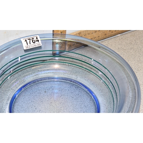 1764 - Large blue iridescent glass bowl, approx 31cm diameter