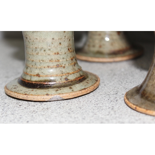 1765 - Earthenware punch bowl set to incl 6 goblets and ladle, punch bowl approx 30cm diameter