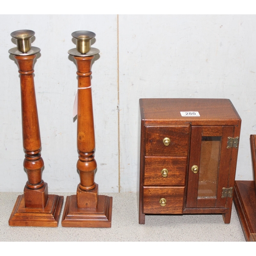 280 - Solid mahogany table top three drawer jewellery cabinet in the form of a miniature wardrobe, Edwardi... 