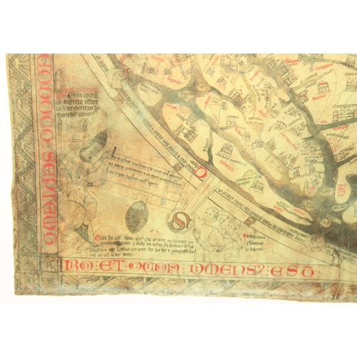 434 - A large framed vintage print of the Hereford Mappa Mundi Medieval map, limited edition 66/2800, appr... 