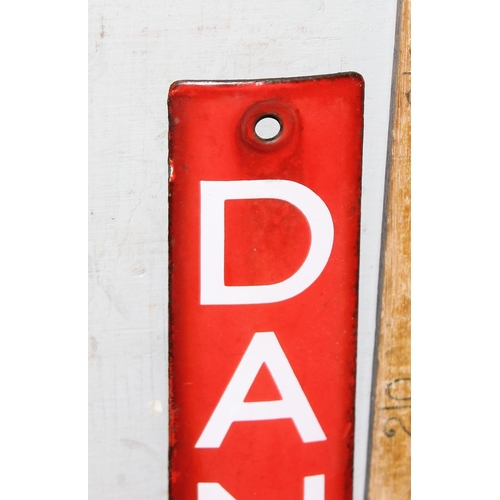 435 - 1960’s vintage red and white enamelled curved metal “Danger” sign, approx 30cm x 5cm