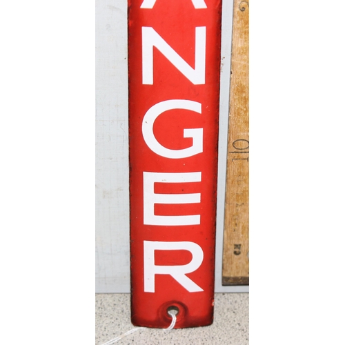 435 - 1960’s vintage red and white enamelled curved metal “Danger” sign, approx 30cm x 5cm