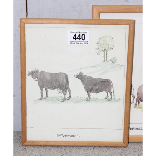 440 - 8 framed comical prints of bulls, approx 24cm x 20cm