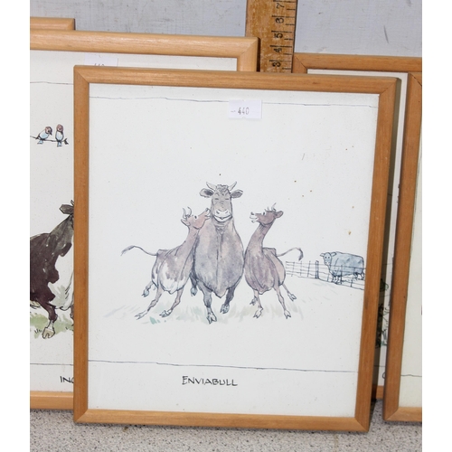 440 - 8 framed comical prints of bulls, approx 24cm x 20cm