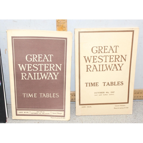 736 - Two reprint copies of Great Western Railway 1932 and 1947 train time-tables and an edition of ‘How t... 