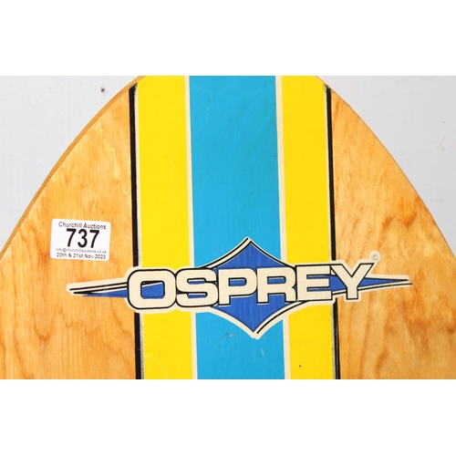 737 - Vintage wooden poplar laminated skimboard with VW and palm tree art work design to base, approx 90cm... 