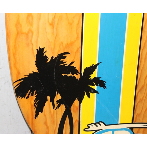 737 - Vintage wooden poplar laminated skimboard with VW and palm tree art work design to base, approx 90cm... 