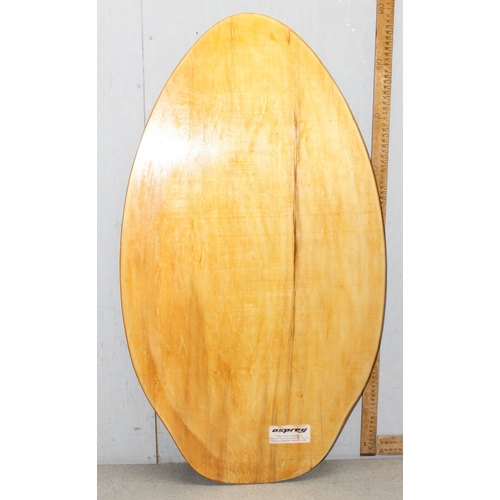 737 - Vintage wooden poplar laminated skimboard with VW and palm tree art work design to base, approx 90cm... 