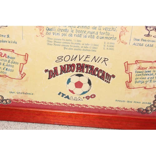 738 - Vintage Italian framed restaurant menu produced  to commemorate matches in the 1990 FIFA World Cup f... 