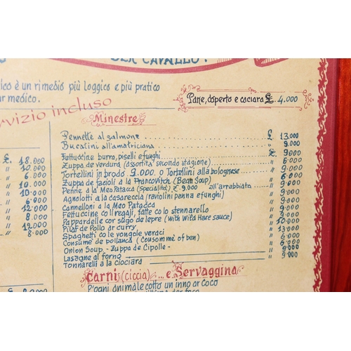 738 - Vintage Italian framed restaurant menu produced  to commemorate matches in the 1990 FIFA World Cup f... 