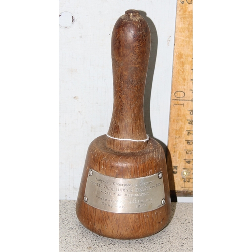 1056 - An unusual silver mounted presentation mallet or gavel, the plaque inscribed by Fareham, Droxford & ... 