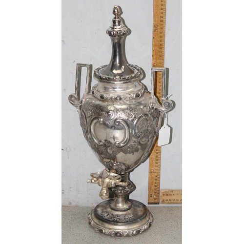 1059 - A large antique silver plated Samovar, seemingly unmarked but likely late 19th century, approx 60cm ... 