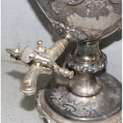 1059 - A large antique silver plated Samovar, seemingly unmarked but likely late 19th century, approx 60cm ... 