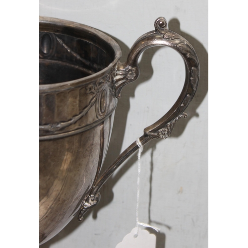 1063 - A large early 20th century silver plated trophy cup with classical style border, approx 33cm tall, a... 