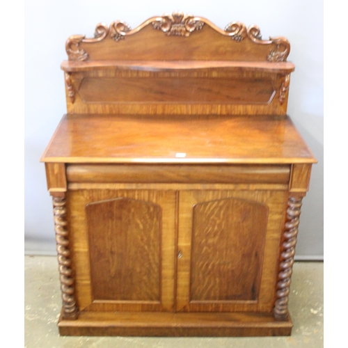 117 - A 19th century mahogany sideboard with shelf over a hidden drawer and a cupboard, approx 120cm wide ... 